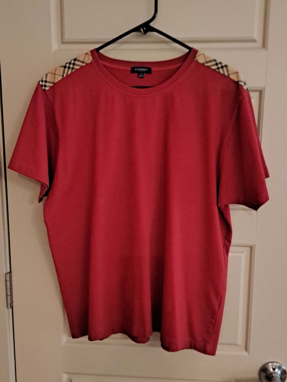 Burberry Red Crewneck Tee with Navy Logo Tag